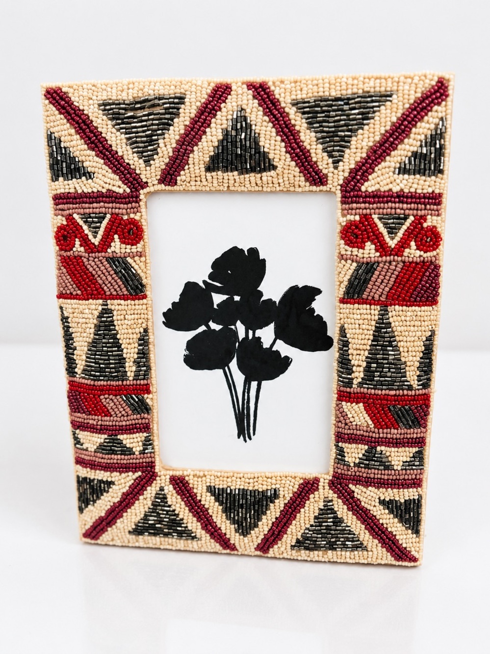 🖤Cost Plus World Market Beaded Geometric Frame in Red, Black, Cream
